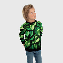 Свитшот детский Зеленые листья и мох, цвет: 3D-черный — фото 2