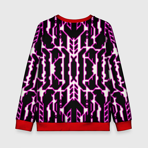 Детский свитшот Техно белые линии с розовой обводкой на чёрном фон / 3D-Красный – фото 2