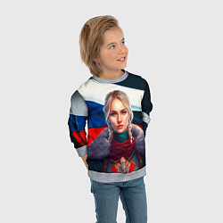 Свитшот детский Блондинка с косами - флаг России, цвет: 3D-меланж — фото 2