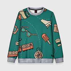 Свитшот детский Предметы для путешествий, транспорт, цвет: 3D-меланж