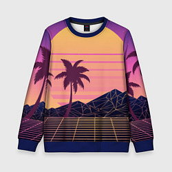 Детский свитшот Vaporwave геометрические горы и силуэты пальм