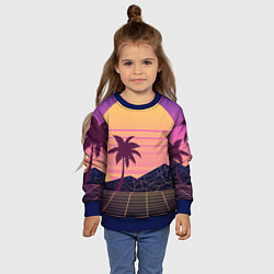 Свитшот детский Vaporwave геометрические горы и силуэты пальм, цвет: 3D-синий — фото 2