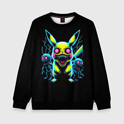 Свитшот детский Pikachu and skeletons - neon glow ai art, цвет: 3D-черный