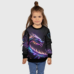 Свитшот детский Неоновый сиреневый дракон на черном фоне, цвет: 3D-черный — фото 2