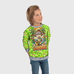 Свитшот детский Обезьяна с гитарой летний вайб, цвет: 3D-меланж — фото 2