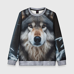 Свитшот детский Волк в лесу - первый снег, цвет: 3D-меланж