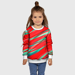 Свитшот детский Красный и бирюзовый абстрактный полосы, цвет: 3D-белый — фото 2