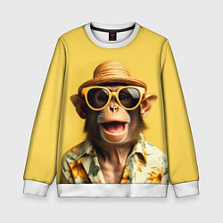 Свитшот детский Обезьяна в шляпе, цвет: 3D-белый