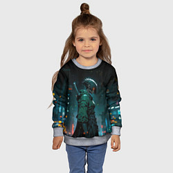 Свитшот детский Девушка-самурай по дождем, цвет: 3D-меланж — фото 2