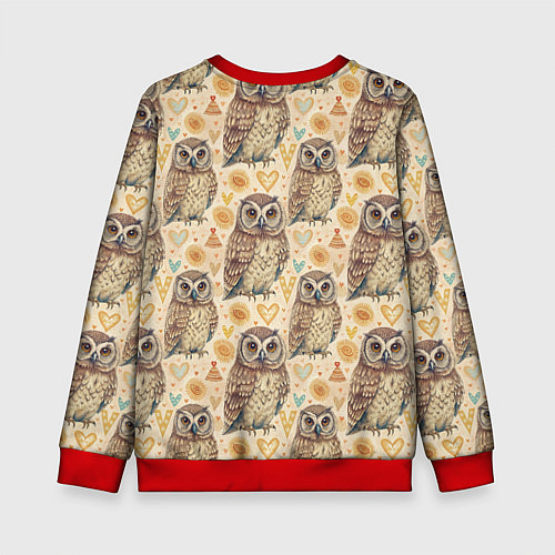Детский свитшот Совы милые в паттерне / 3D-Красный – фото 2