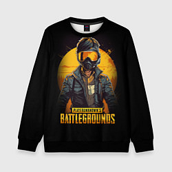 Свитшот детский PUBG игрок на закате черный фон, цвет: 3D-черный