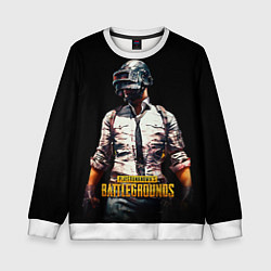 Свитшот детский PUBG игрок на закате черный фон, цвет: 3D-белый