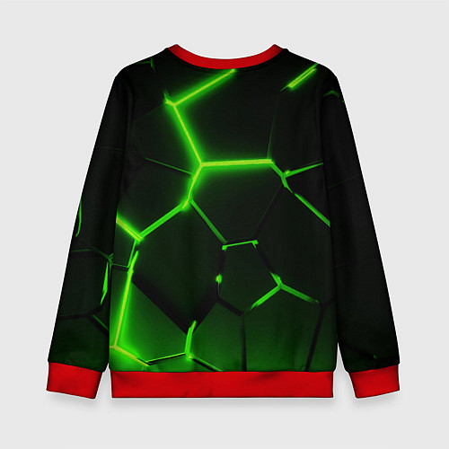 Детский свитшот Темные зеленые неоновые плиты в разломе / 3D-Красный – фото 2