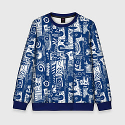 Свитшот детский Маски туземные абстракция, цвет: 3D-синий