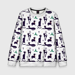 Свитшот детский Узор из черных магических кошек, цвет: 3D-белый