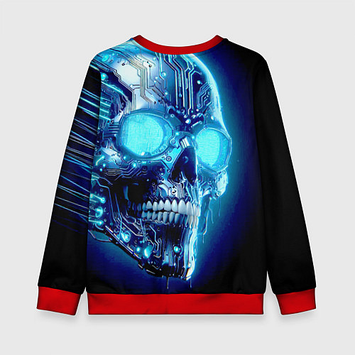 Детский свитшот Neon cyber skull - ai art / 3D-Красный – фото 2