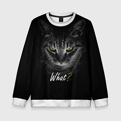 Свитшот детский Недобрый кот с зелёными глазами - What?, цвет: 3D-белый