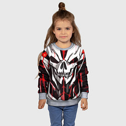 Свитшот детский Белый череп и красные полосы на чёрном фоне, цвет: 3D-меланж — фото 2