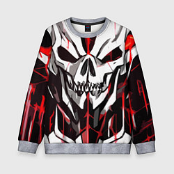 Свитшот детский Белый череп и красные полосы на чёрном фоне, цвет: 3D-меланж