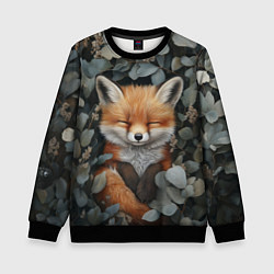 Свитшот детский Спящий лисёнок в листве, цвет: 3D-черный
