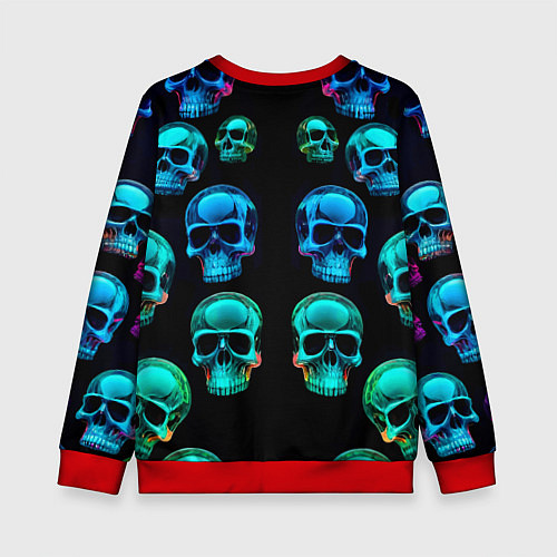 Детский свитшот Neon skulls - ai art pattern / 3D-Красный – фото 2