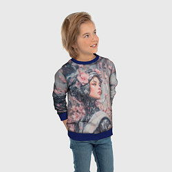 Свитшот детский Девушка андроид в розовых цветах, цвет: 3D-синий — фото 2