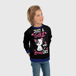 Свитшот детский Just a girl - who loves cats, цвет: 3D-синий — фото 2
