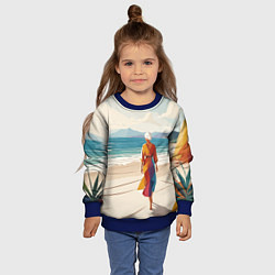 Свитшот детский Летний пейзаж с женщиной на пляже, цвет: 3D-синий — фото 2