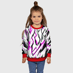 Свитшот детский Чёрно-розовые агрессивные полосы на белом фоне, цвет: 3D-красный — фото 2