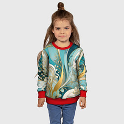 Свитшот детский Бирюзовый с белым растительный узор в мягких тонах, цвет: 3D-красный — фото 2