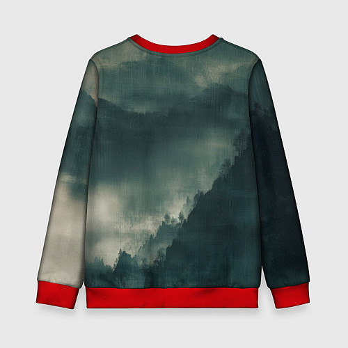 Детский свитшот Храм в горах - японский пейзаж / 3D-Красный – фото 2