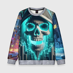 Детский свитшот Скелет в балахоне - граффити кибер-хакер