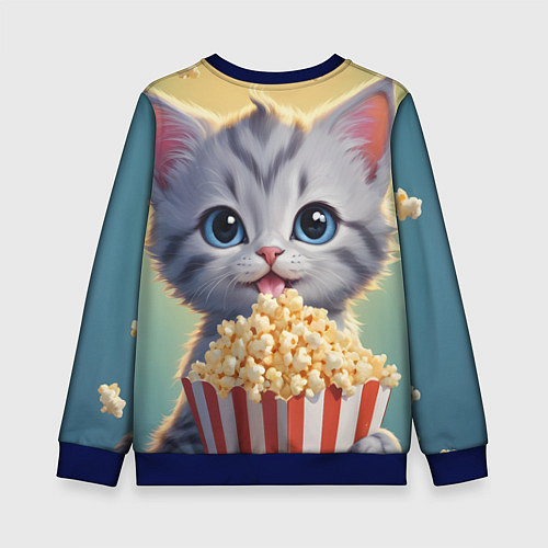 Детский свитшот Поп-корн и котенок / 3D-Синий – фото 2