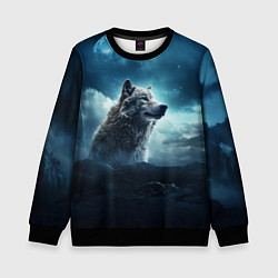 Свитшот детский Волк ночью под луной, цвет: 3D-черный