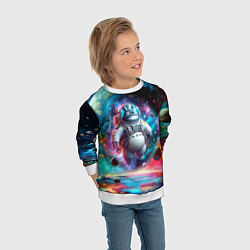 Свитшот детский Astronaut Totoro in neon space - ai art fantasy, цвет: 3D-белый — фото 2