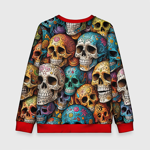 Детский свитшот Разноцветные черепа, паттерн / 3D-Красный – фото 2