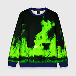 Свитшот детский Кислотный зелёный огонь, цвет: 3D-синий
