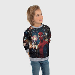 Свитшот детский Человек-паук и новогодний салют, цвет: 3D-меланж — фото 2