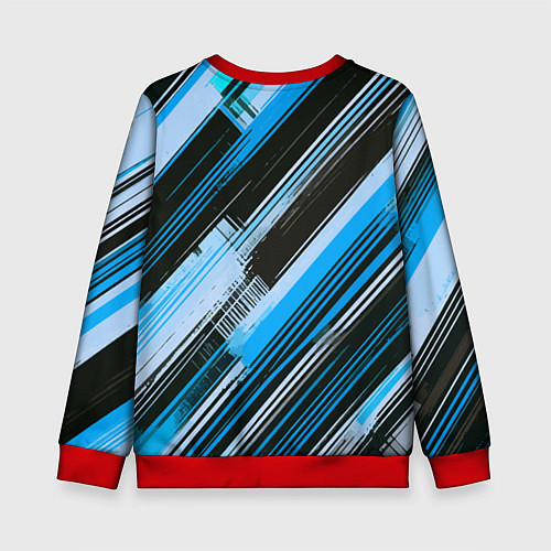 Детский свитшот Синие диагональные полосы на чёрном фоне / 3D-Красный – фото 2
