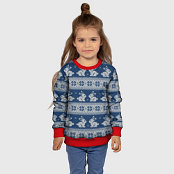 Свитшот детский Вязаный зимний узор с милыми зайчатами, цвет: 3D-красный — фото 2