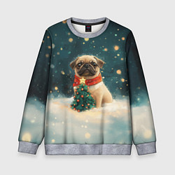 Детский свитшот Мопс и маленькая елочка