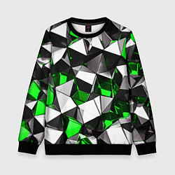 Свитшот детский Зелёно-белые рельефные треугольники на чёрном фоне, цвет: 3D-черный