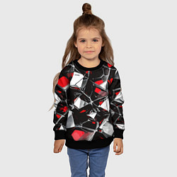 Свитшот детский Красно-белый паттерн на чёрном фоне, цвет: 3D-черный — фото 2