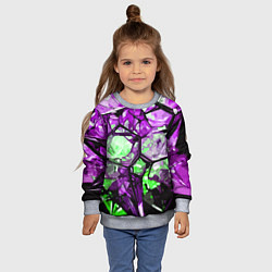 Свитшот детский Чёрно-зелёная абстракция на фиолетовом фоне, цвет: 3D-меланж — фото 2