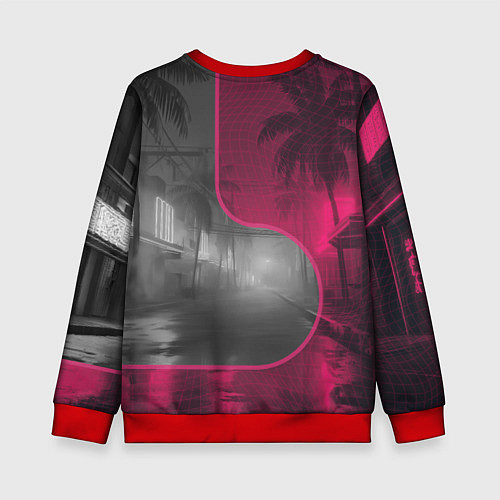 Детский свитшот Спорткар в тропическом городе / 3D-Красный – фото 2