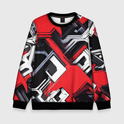 Свитшот детский Красно-белый техно паттерн, цвет: 3D-черный
