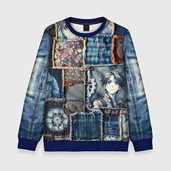 Свитшот детский Аниме пэчворк деним, цвет: 3D-синий