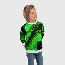 Свитшот детский Зелёные брызги на чёрном фоне, цвет: 3D-белый — фото 2
