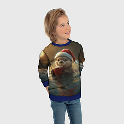 Свитшот детский Выдра с кофе на новый год, цвет: 3D-синий — фото 2