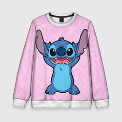 Свитшот детский Stitch on a pink background, цвет: 3D-белый